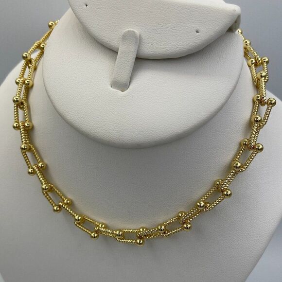 Necklace, gold over stainless, choker length, new never worn, textured, - Picture 2 of 16